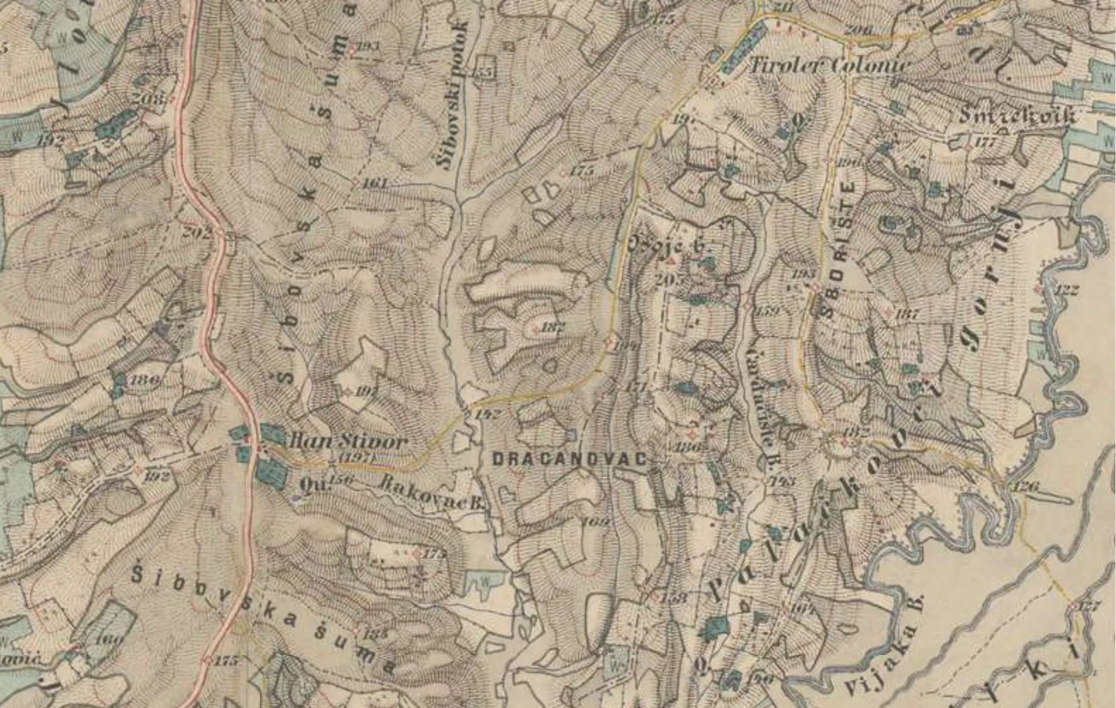 Mappa con Han Stivor a sud-ovest e Tiroler Colonie a nord-est